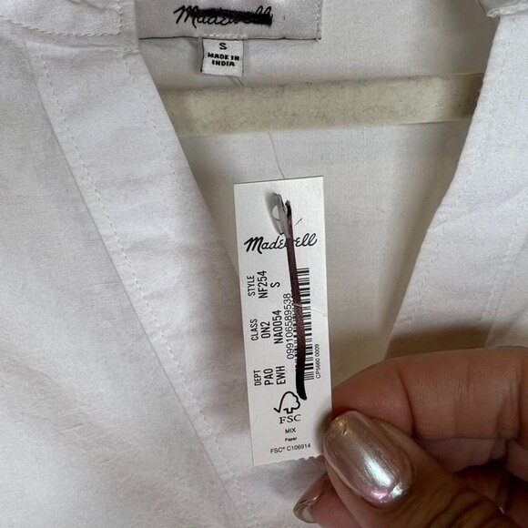 Madewell Lakeline Pipeline Popover Shirttail Top Small White Relaxed Fit NWT - Picture 3 of 8